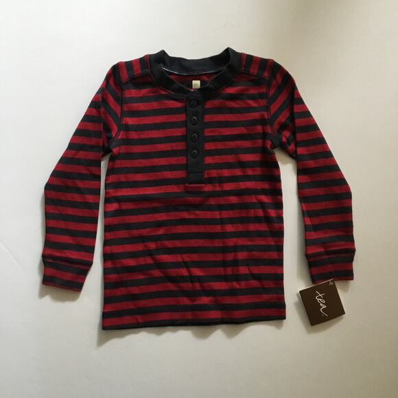 NWT Tea Collection Navy/Red Stripe Henley Tee - Picture 2 of 4